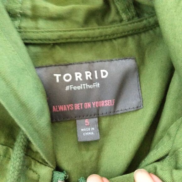 Torrid Green Twill Dolman Zip Front Anorak Jacket Plus Size 5X Hooded Light - Picture 7 of 8